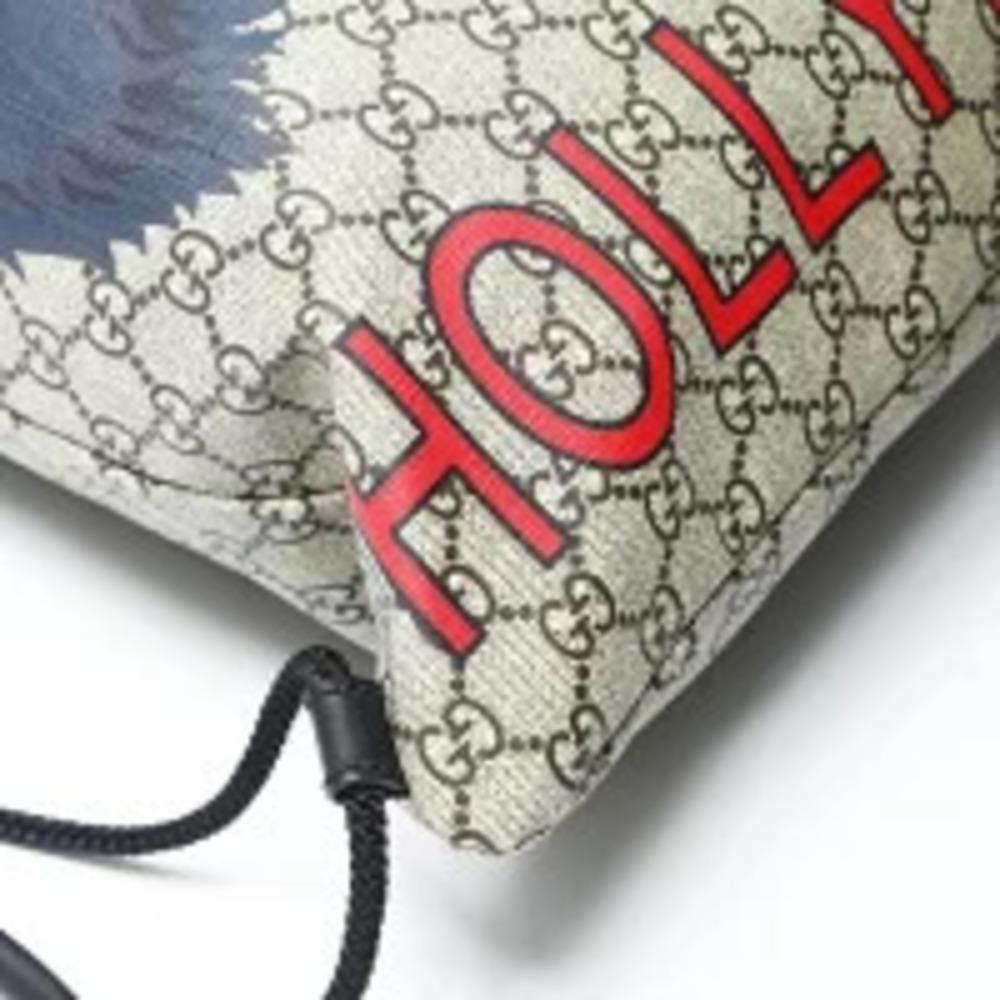 Gucci Drawstring Backpack Brown Supreme GG Daypack Rucksack Wolf - Picture 5 of 12